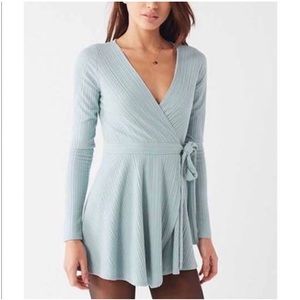Urban Outfitters light blue ribbed wrap romper
